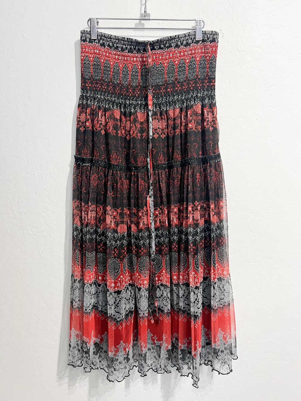 Lapis Peasant Skirt Large Festival Whimsigoth Mesh Paisley Boho Maxi Red Black